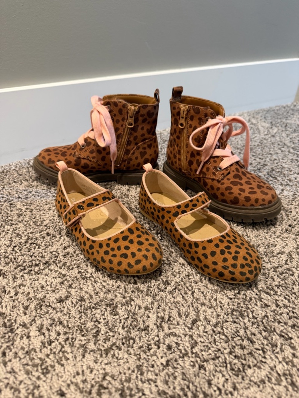 Cat & Jack Girls' Leopard Print Boots and Mary Janes in Brown with Pink Laces